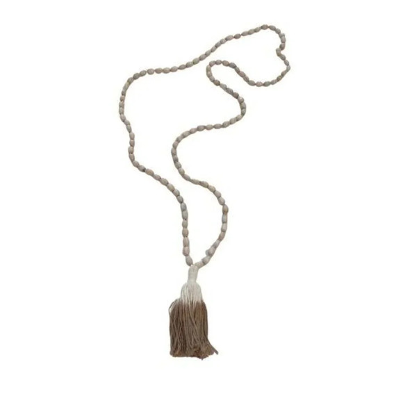 Long Seed Bead Necklace with Dip Dye Cotton Tassel - Picture 2 of 3